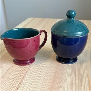 Denby Harlequin Pattern Ceramic Creamer and Sugar Set